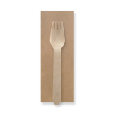 16cm individually wrapped fork - wood - BioPak commercial catering consumable