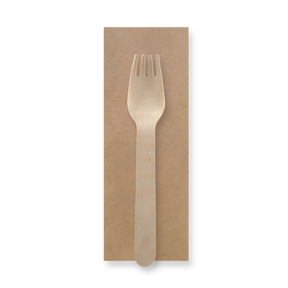 16cm individually wrapped fork - wood - BioPak commercial catering consumable