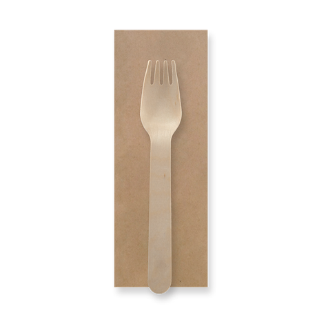16cm individually wrapped fork - wood - BioPak commercial catering consumable
