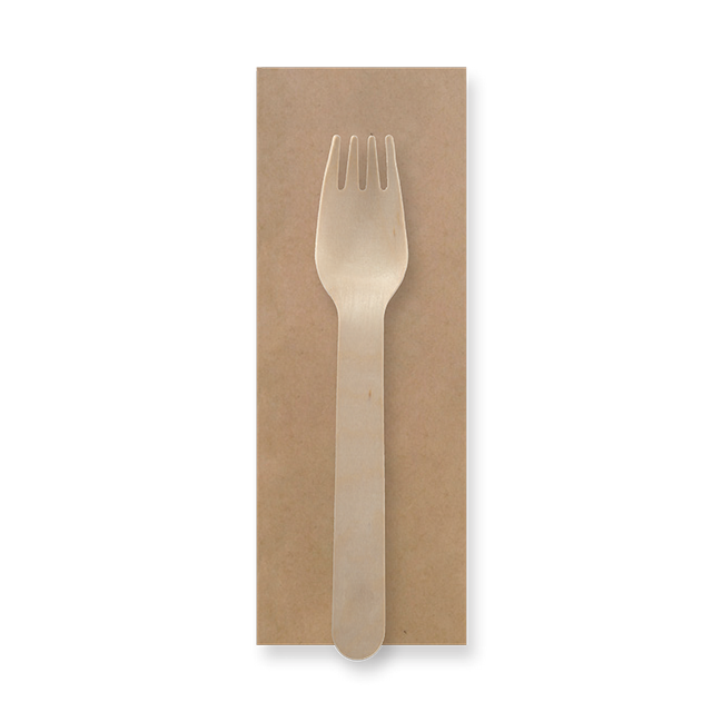 16cm individually wrapped fork - wood - BioPak commercial catering consumable