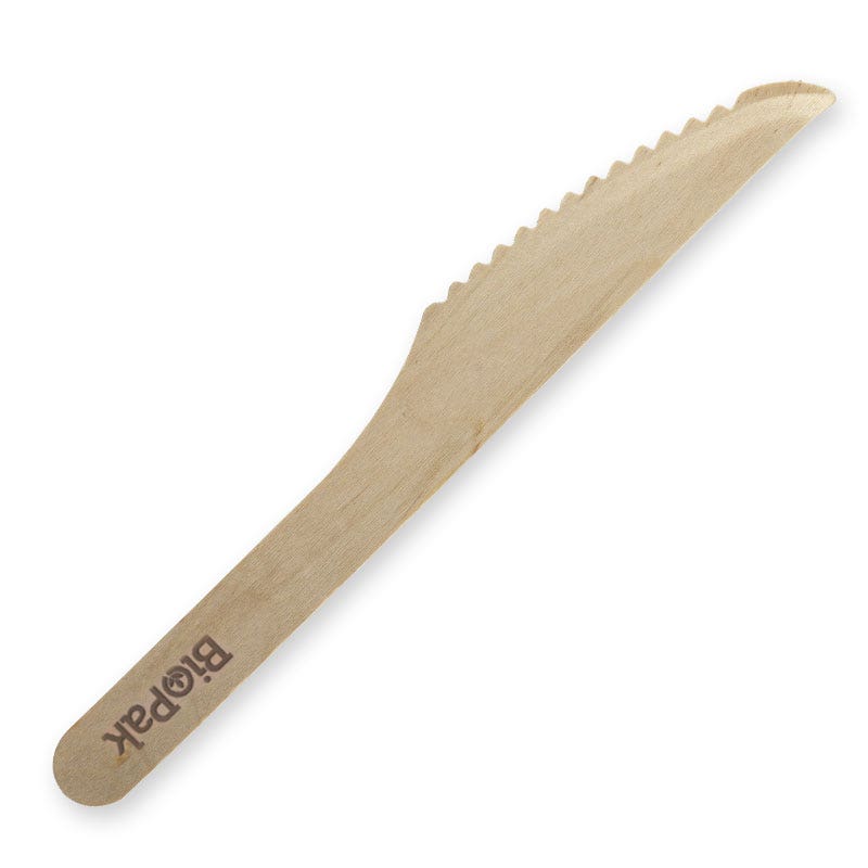 Uncoated Wooden Knife - 16cm - 1,000/ctn - wood - BioPak commercial catering consumable