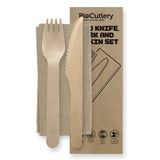 Uncoated Knife, Fork & Napkin Set - 16cm - 400/ctn - - BioPak commercial catering consumable