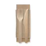 Coated Wooden Knife, Fork & Napikin Pack - 16cm - 250/ctn - wood - BioPak commercial catering consumable