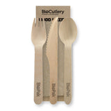 Uncoated Knife, Fork, Spoon & Napkin Set - 16cm - 400/ctn - - BioPak commercial catering consumable