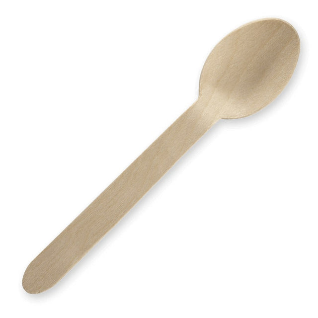Uncoated Wooden Spoon - Unbranded - 16cm - 2,000/ctn - wood - BioPak commercial catering consumable