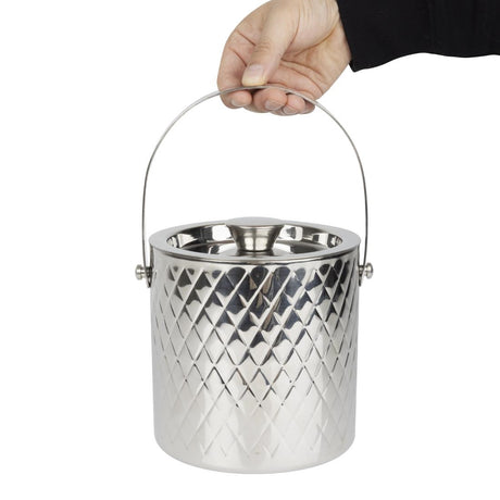 HY134 - Olympia Geo Double Wall Ice Bucket Stainless Steel 1950ml
