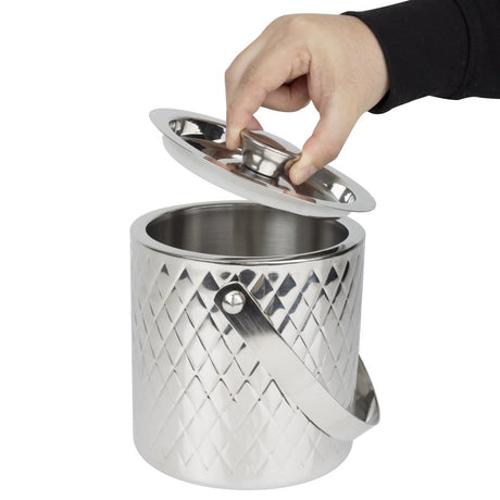 HY134 - Olympia Geo Double Wall Ice Bucket Stainless Steel 1950ml