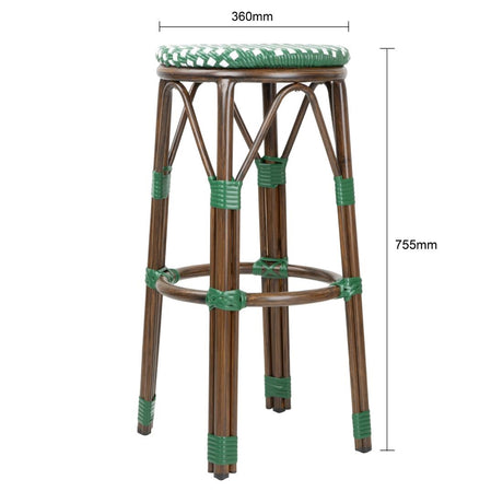 HZ147 - Bolero Parisian Style PE Rattan Bar Stools Green Dot Mix (2 Pack)