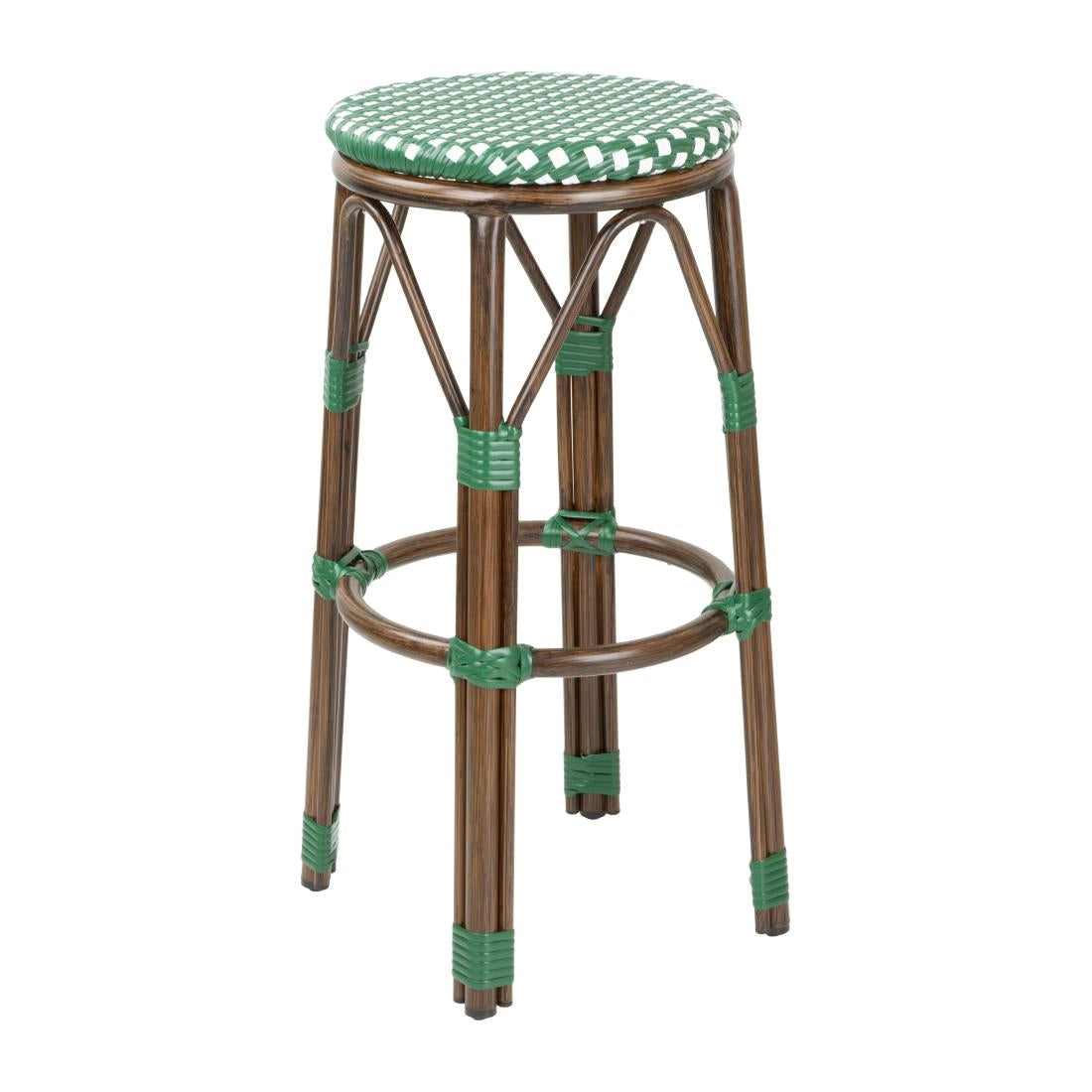 HZ147 - Bolero Parisian Style PE Rattan Bar Stools Green Dot Mix (2 Pack)