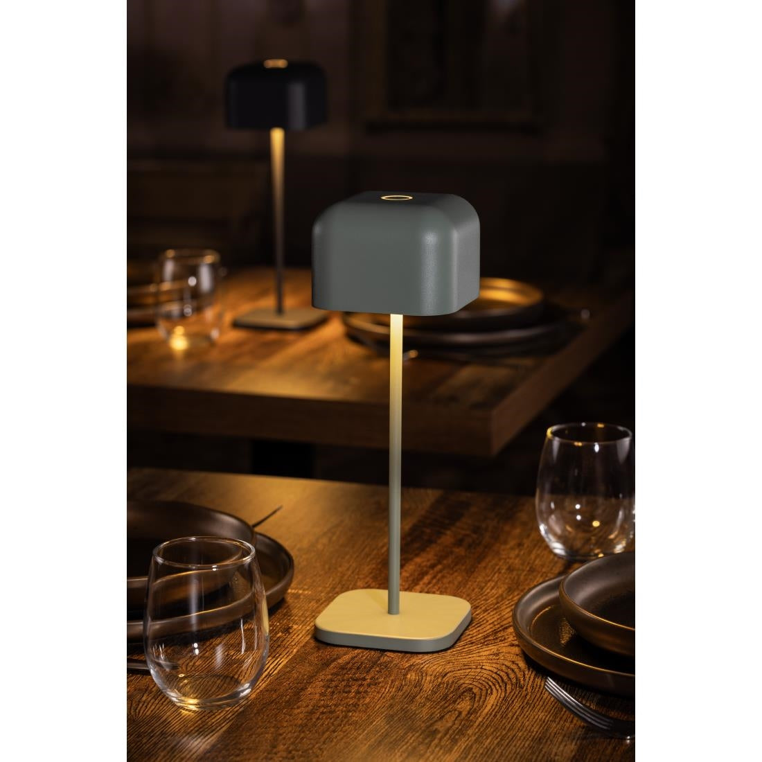 HZ214 - Olympia Lucca Table Lamp Squared Dome Sage 300mm