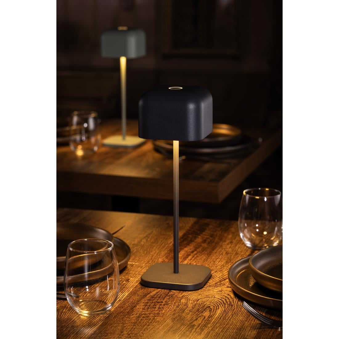 HZ215 - Olympia Lucca Table Lamp Squared Dome Grey 300mm