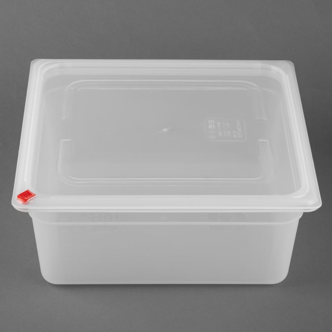 HZ351 Hygiplas Click PP GN Pan 2/3 with Lid and 7 colour clips - 150mm 12L (Pack 4)