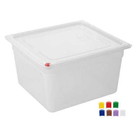 HZ352 Hygiplas Click PP GN Pan 2/3 with Lid and 7 colour clips - 200mm 16.1L(Pack 4)