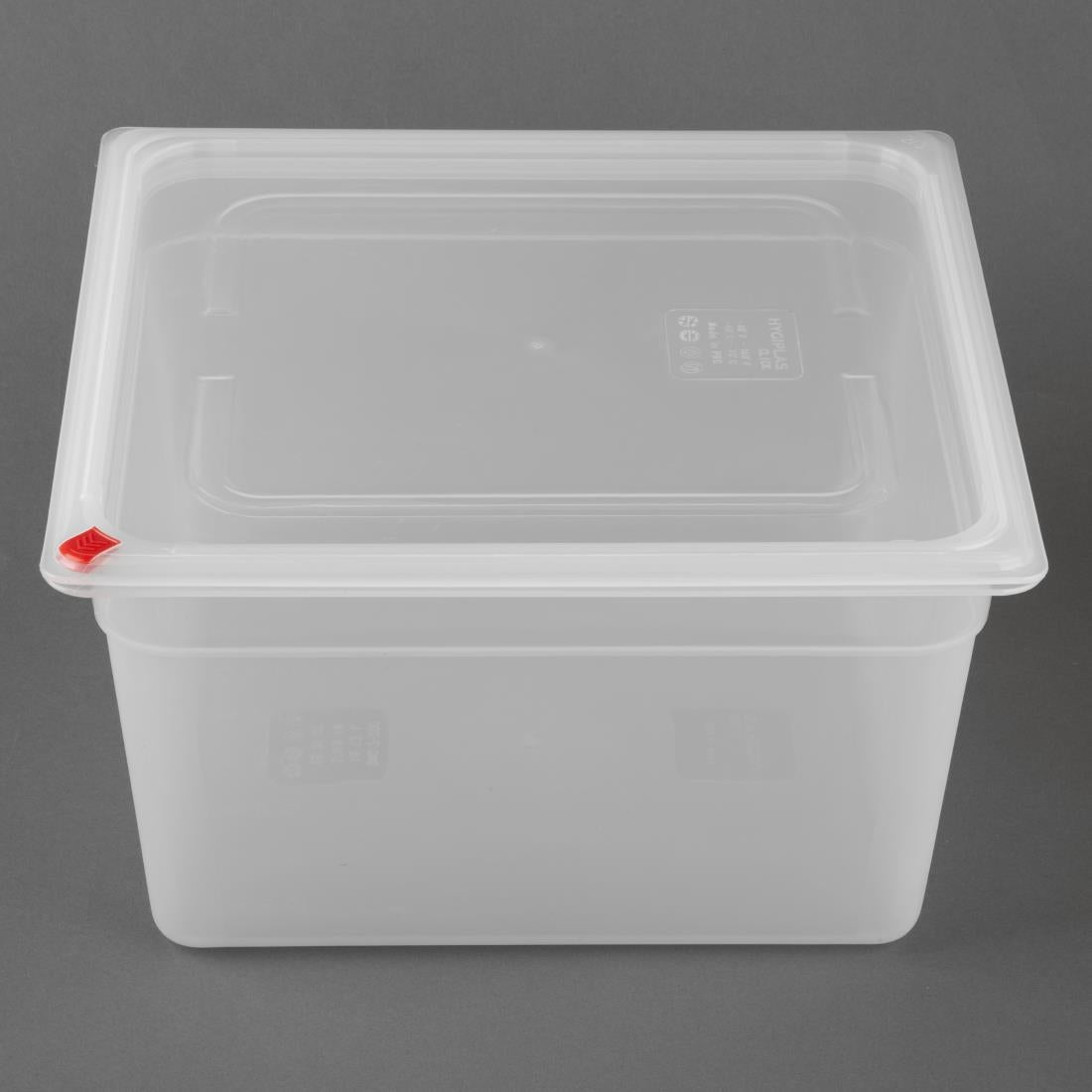 HZ352 Hygiplas Click PP GN Pan 2/3 with Lid and 7 colour clips - 200mm 16.1L(Pack 4)
