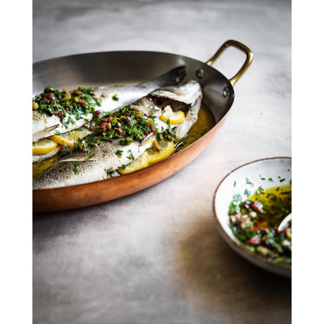 HZ641 - De Buyer Inocuivre Oval Dish with Brass Handles 32cm