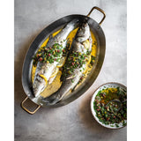 HZ641 - De Buyer Inocuivre Oval Dish with Brass Handles 32cm