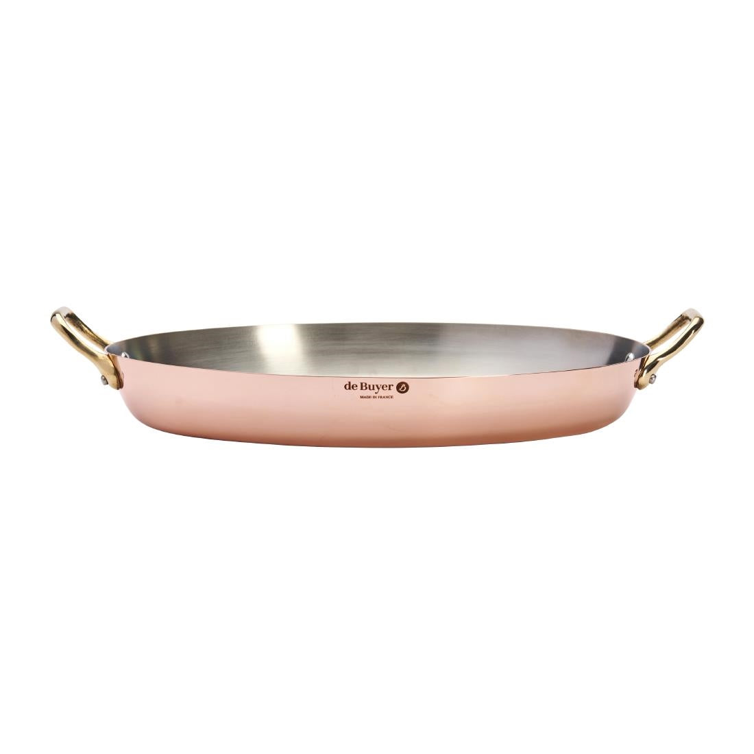 HZ642 - De Buyer Inocuivre Oval Dish with Brass Handles 36cm