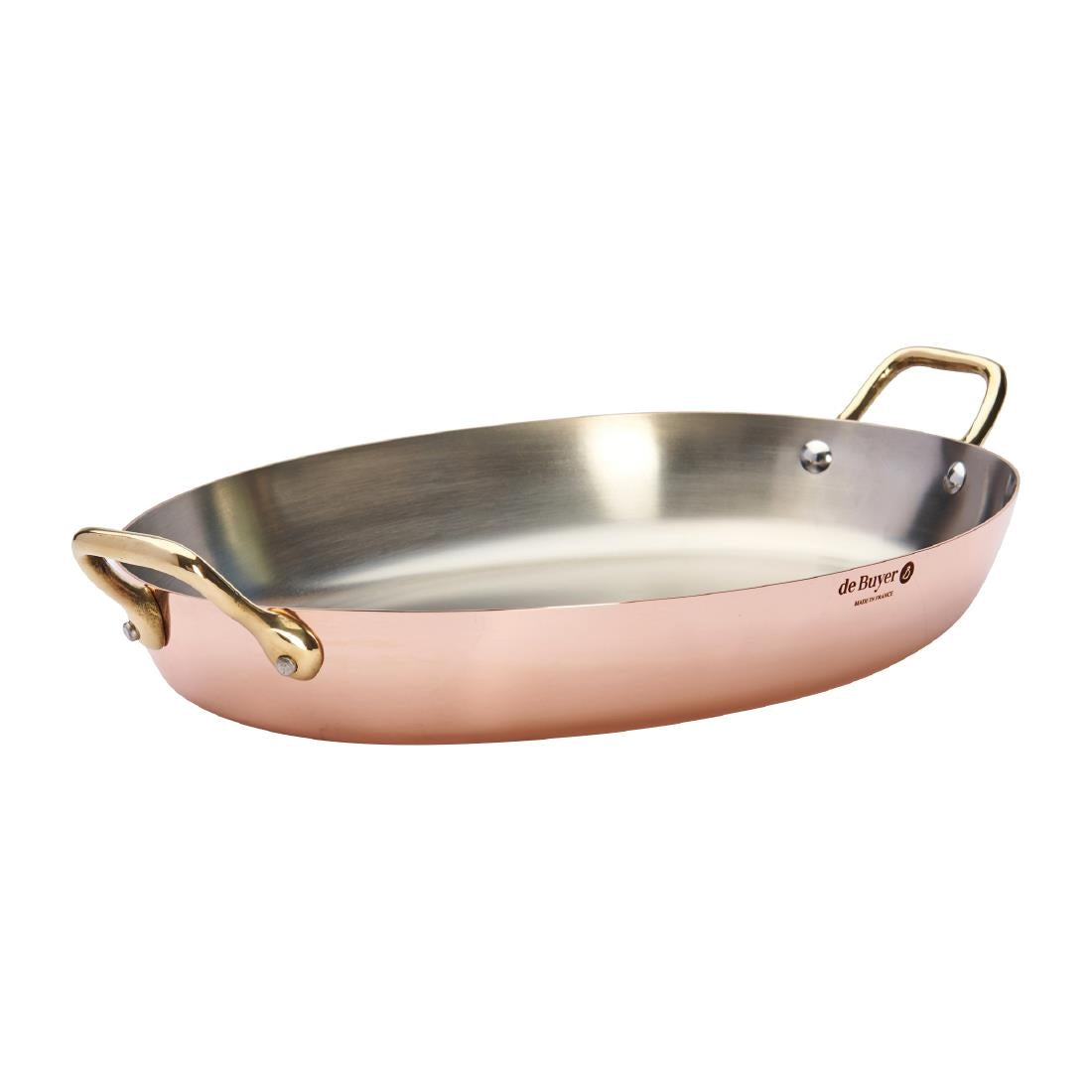 HZ642 - De Buyer Inocuivre Oval Dish with Brass Handles 36cm