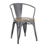 HZ805 Bolero Bistro Curve Arm Chairs with Wooden Seat Pad Gun Metal (Set 4)