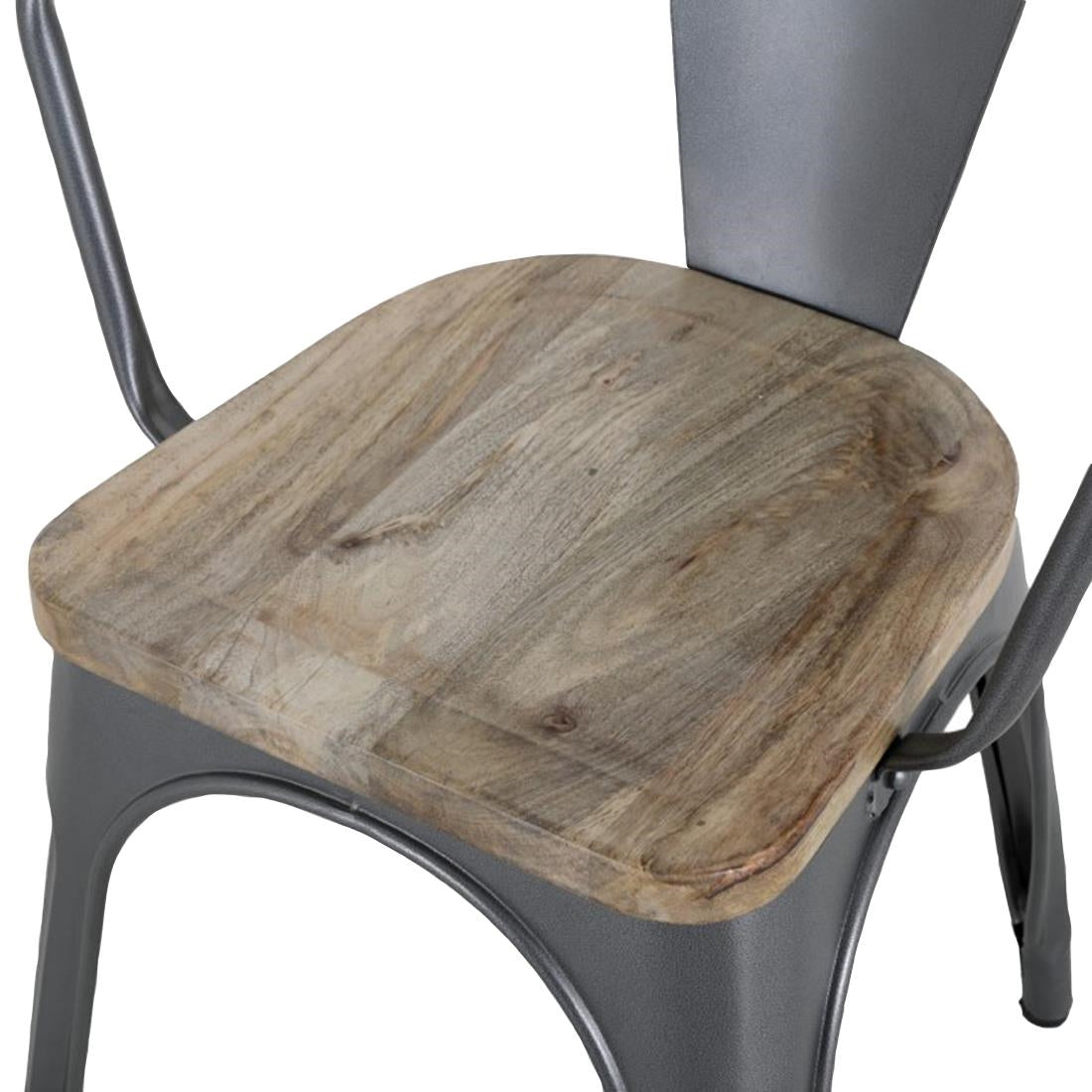 HZ805 Bolero Bistro Curve Arm Chairs with Wooden Seat Pad Gun Metal (Set 4)