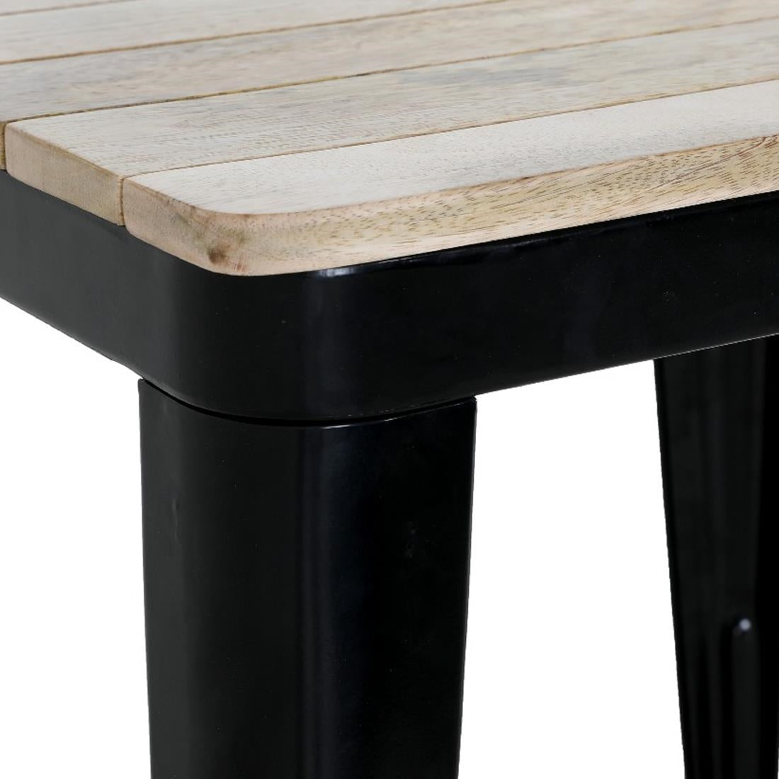 HZ812 Bolero Bistro Indoor Dining Table Slatted Mango Wood Top Black 650x650mm