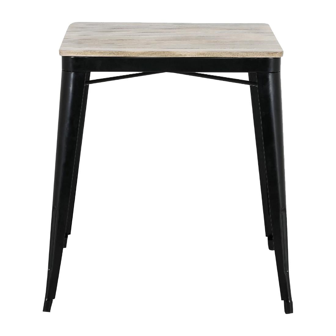 HZ812 Bolero Bistro Indoor Dining Table Slatted Mango Wood Top Black 650x650mm