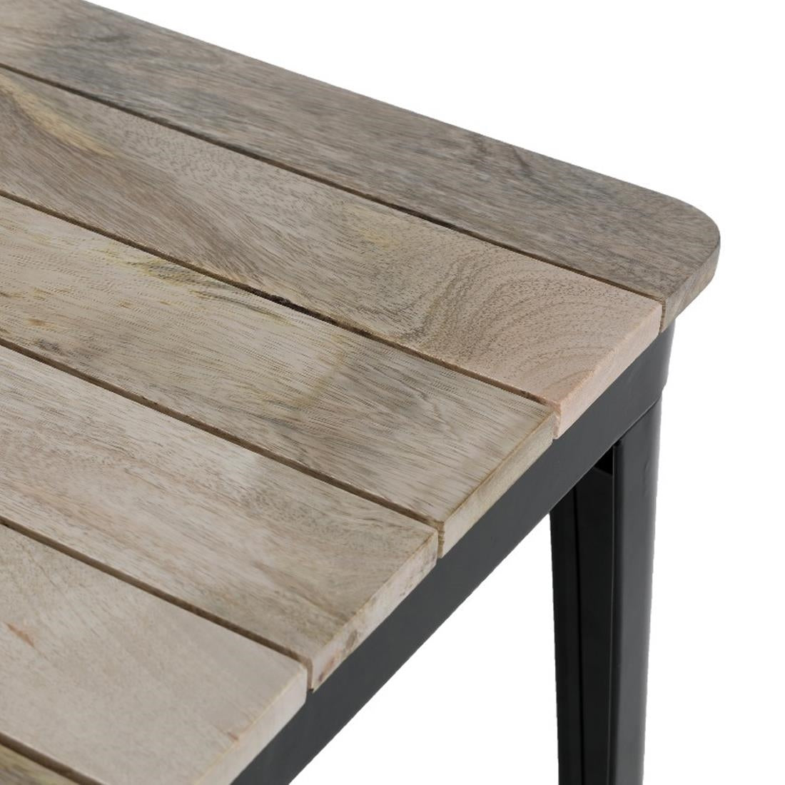 HZ812 Bolero Bistro Indoor Dining Table Slatted Mango Wood Top Black 650x650mm