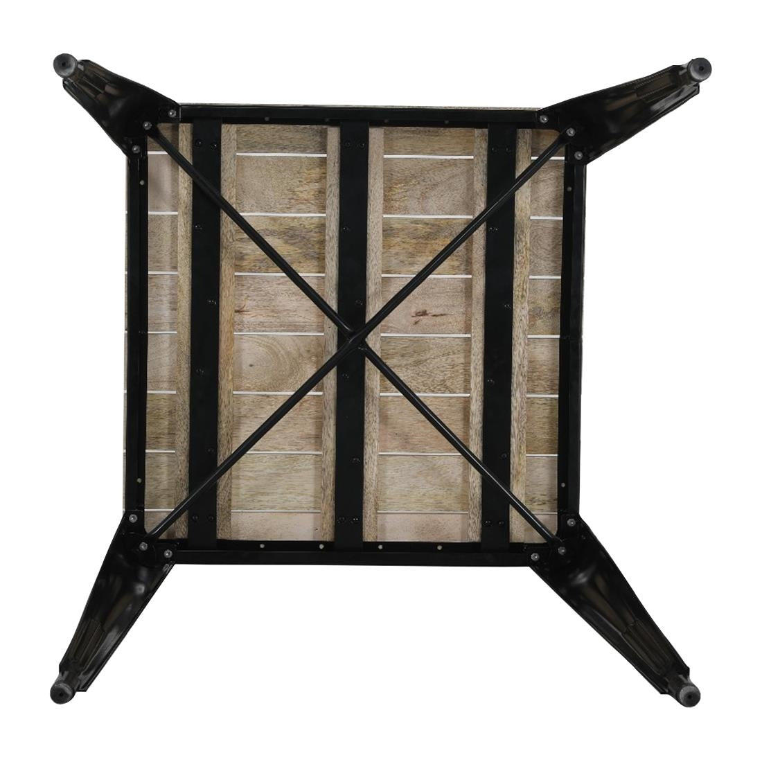 HZ812 Bolero Bistro Indoor Dining Table Slatted Mango Wood Top Black 650x650mm