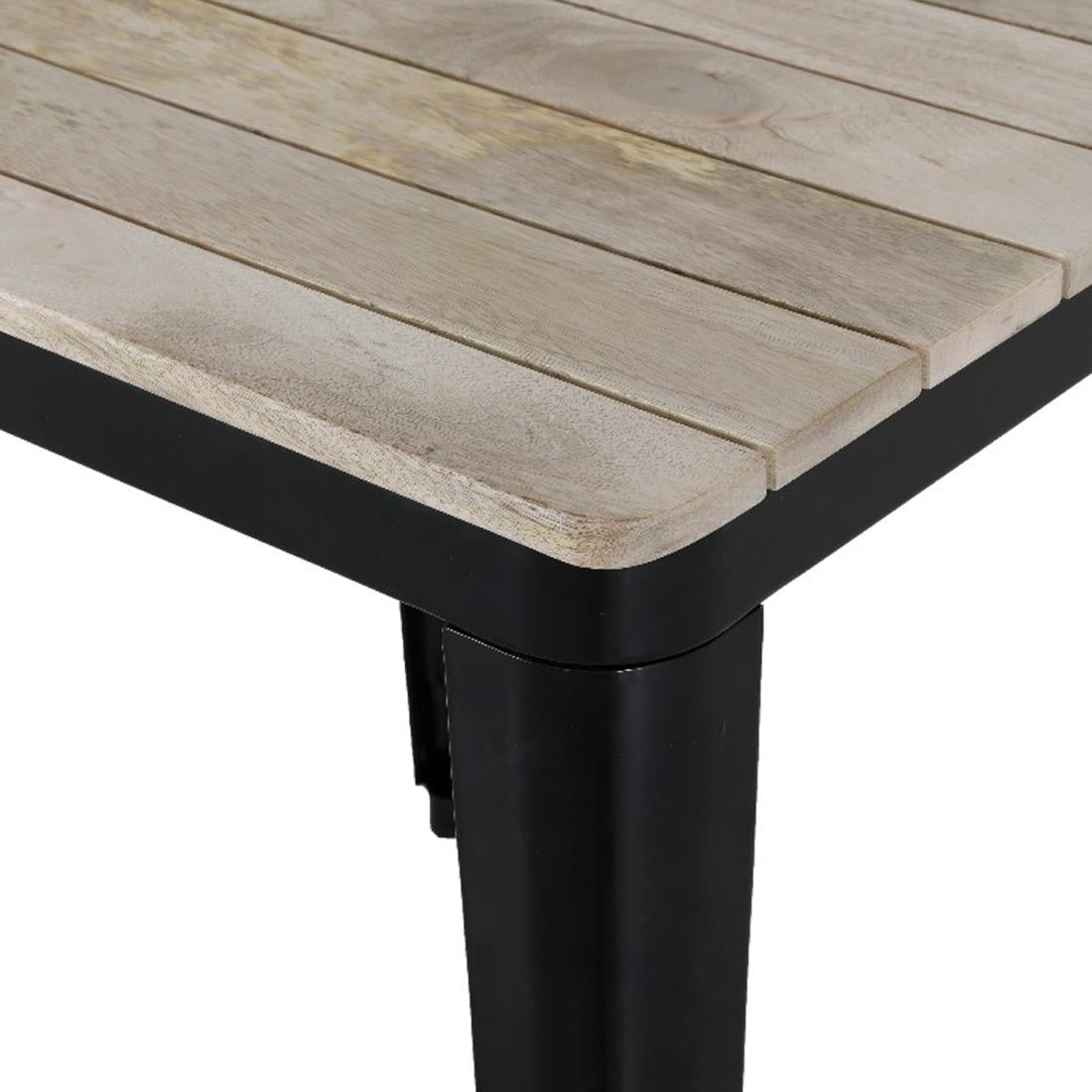 HZ812 Bolero Bistro Indoor Dining Table Slatted Mango Wood Top Black 650x650mm