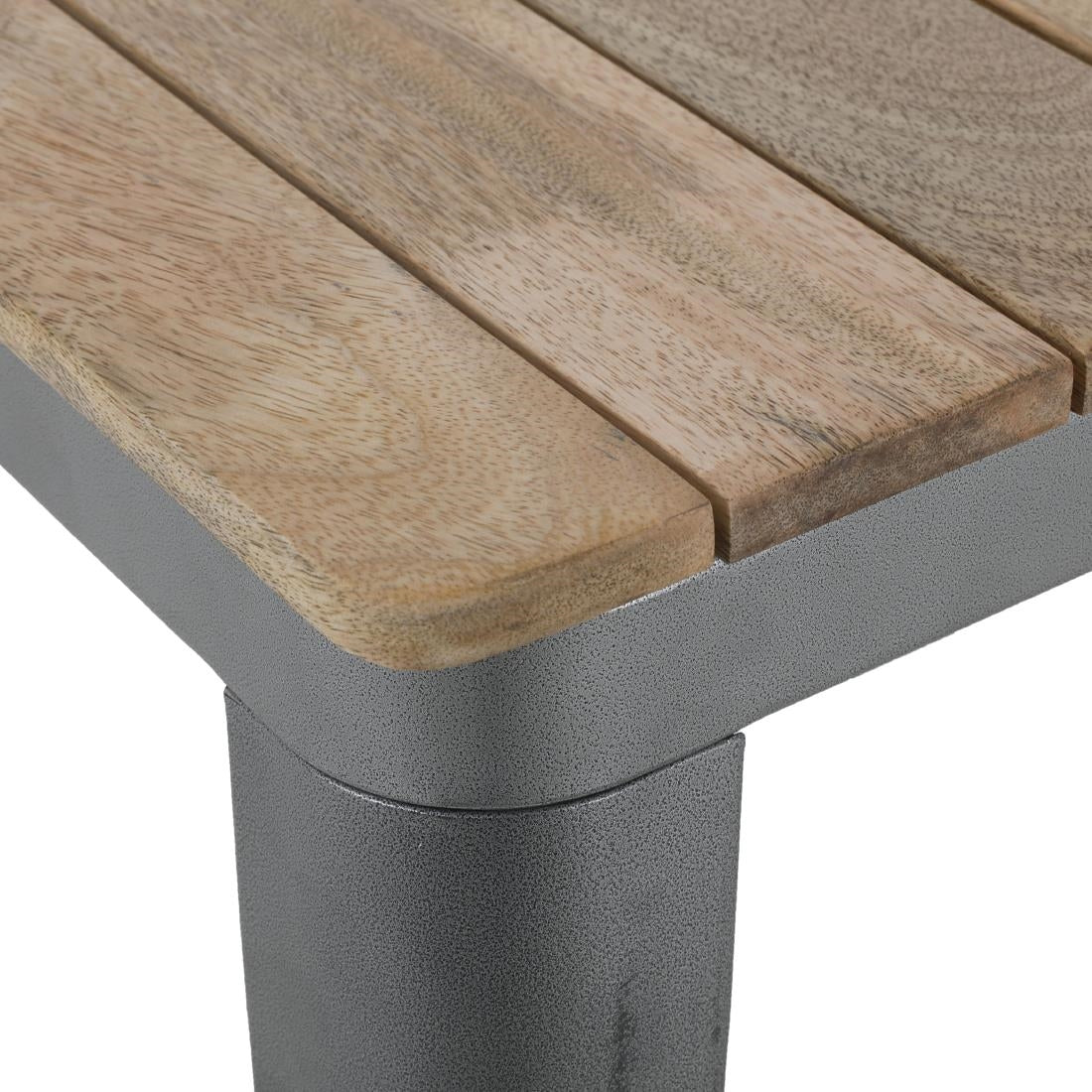 HZ813 Bolero Bistro Indoor Dining Table Slatted Mango Wood Top Gun Metal 650x650mm