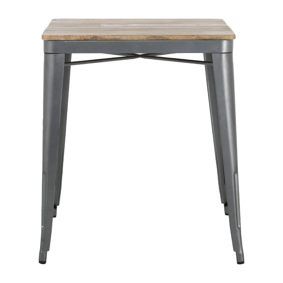 HZ813 Bolero Bistro Indoor Dining Table Slatted Mango Wood Top Gun Metal 650x650mm