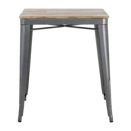 HZ813 Bolero Bistro Indoor Dining Table Slatted Mango Wood Top Gun Metal 650x650mm