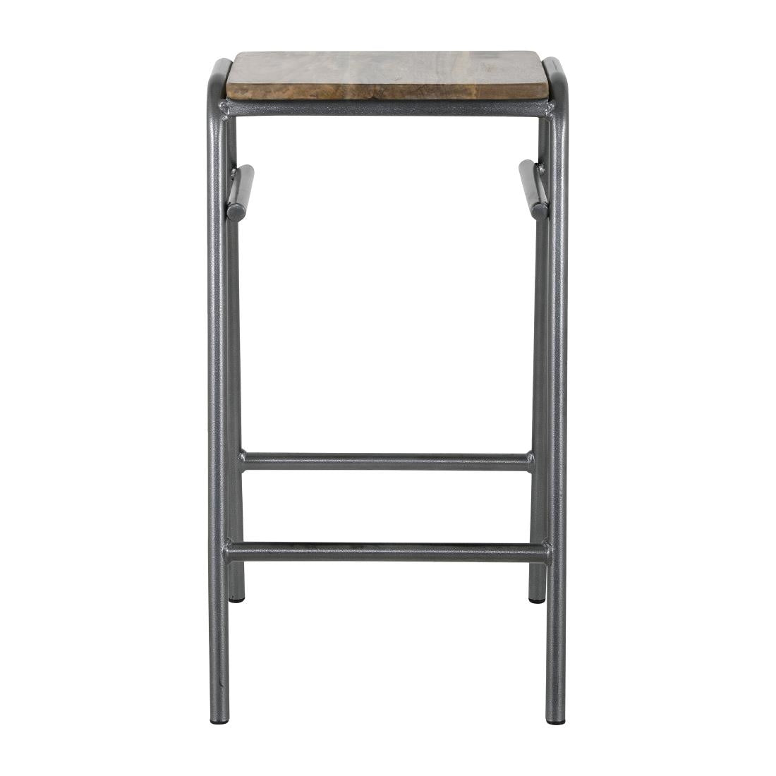 Bolero Cantina Compact Bar Stools with Mango Wood Seat Pad Gunmetal (4 Pack)