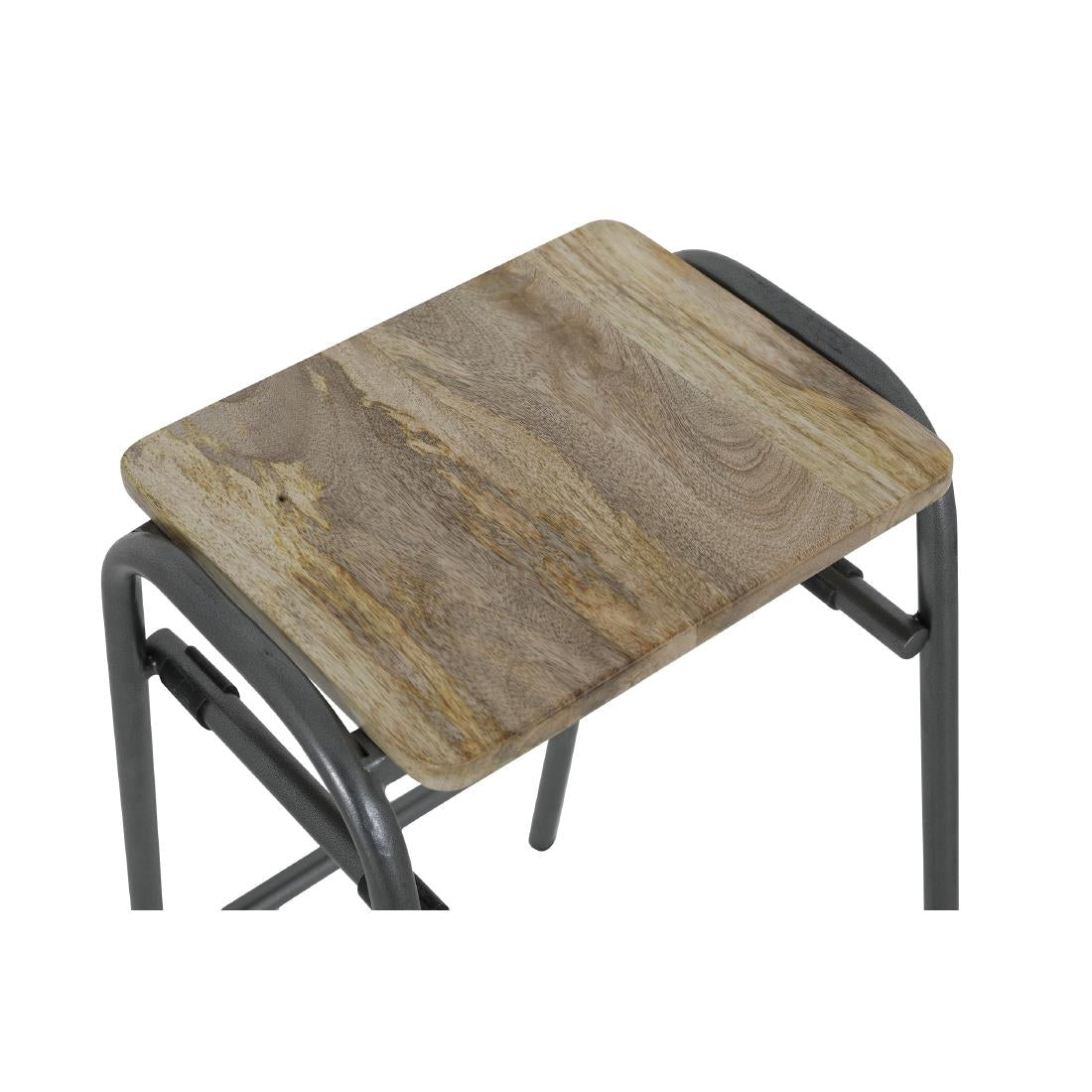 Bolero Cantina Compact Bar Stools with Mango Wood Seat Pad Gunmetal (4 Pack)