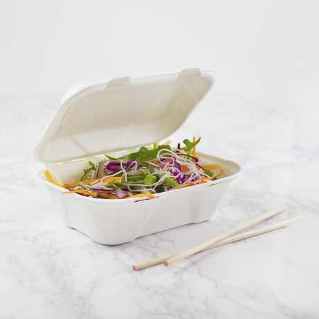 HZ937 Vegware Compostable Bagasse Clamshell Hinged Meal Boxes 7"x 5" (500 Pack)