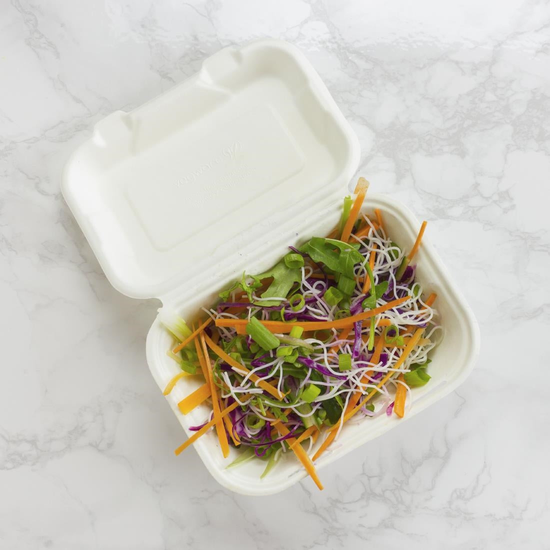 HZ937 Vegware Compostable Bagasse Clamshell Hinged Meal Boxes 7"x 5" (500 Pack)