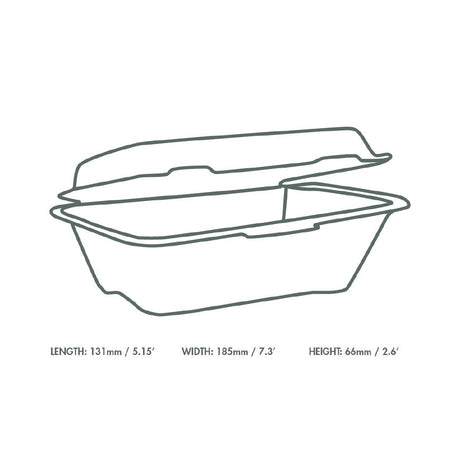 HZ937 Vegware Compostable Bagasse Clamshell Hinged Meal Boxes 7"x 5" (500 Pack)