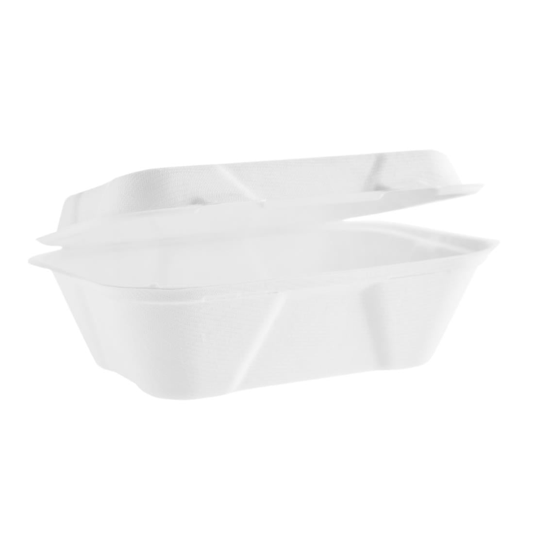 HZ937 Vegware Compostable Bagasse Clamshell Hinged Meal Boxes 7"x 5" (500 Pack)