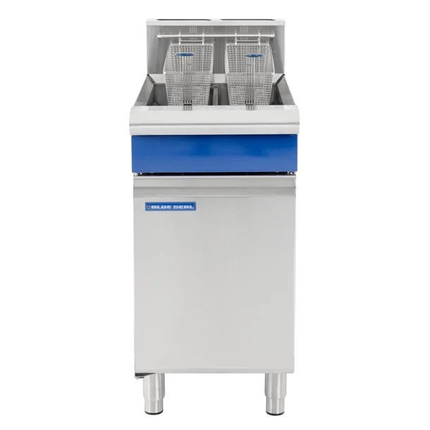 J596 Blue Seal Twin Tank Twin Basket Free Standing Natural/LPG Fryer GT46