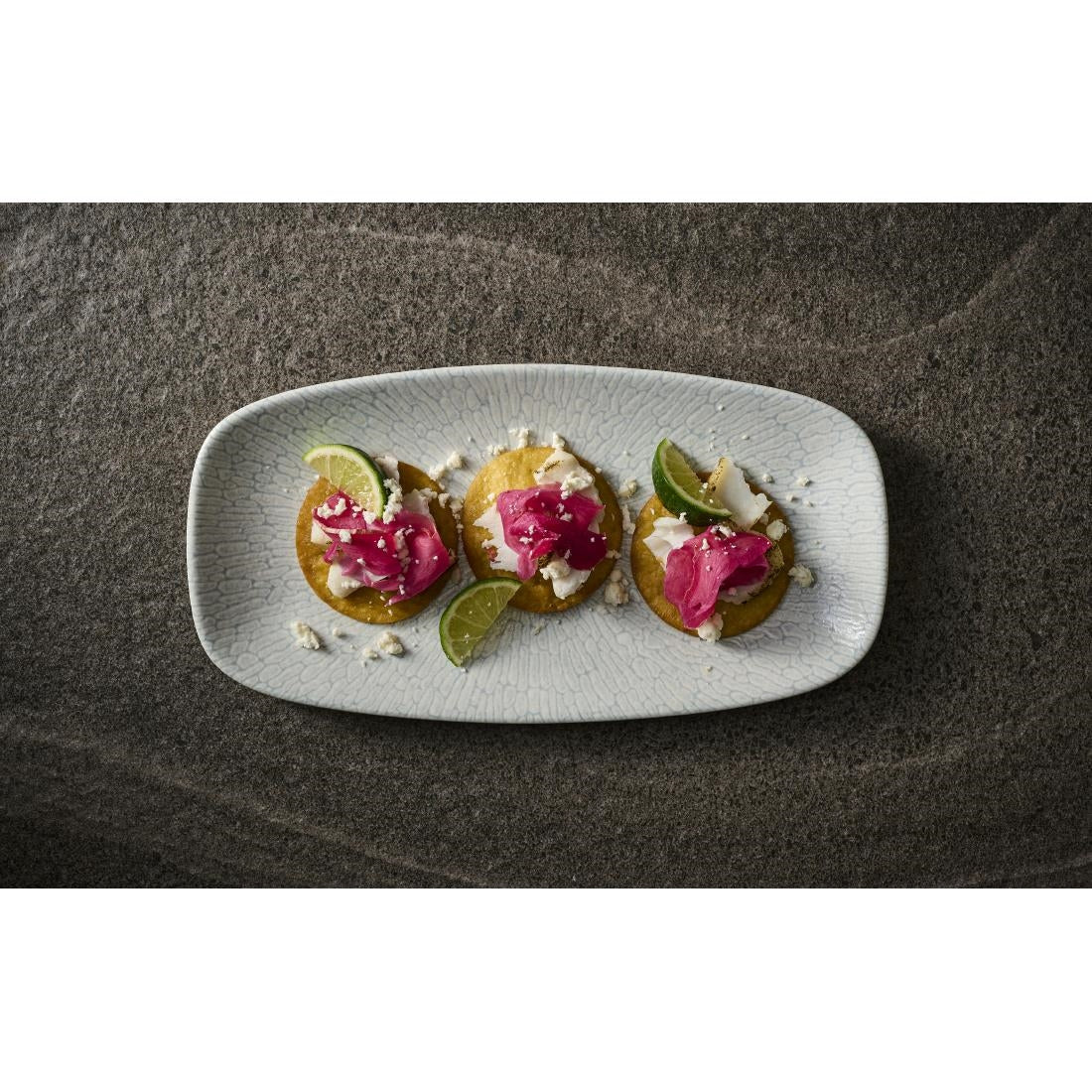 JA086 - Churchill Delta Grey Oblong Plates 298x153mm (12 Pack)