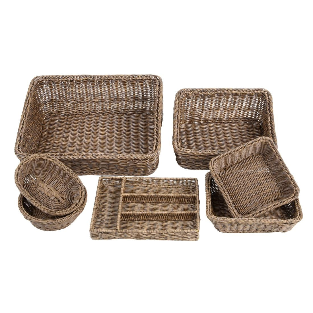 JA357 Olympia Cutlery Organiser Dark Polywicker - 340x250x50mm