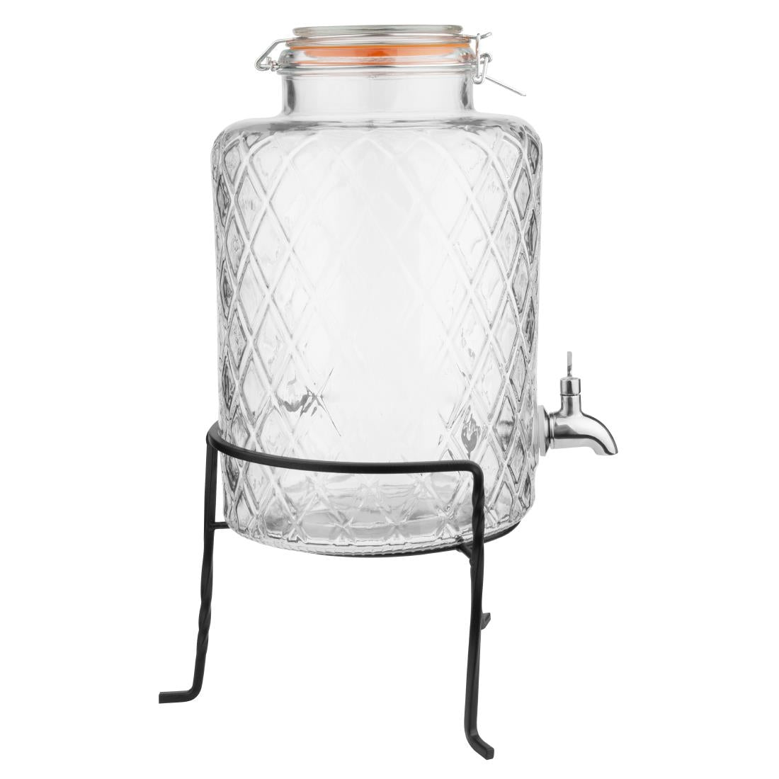 JB379 Olympia Geo Glass Clip-Top Drinks Dispenser with Wire Stand - 8Ltr