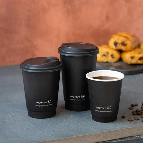 JB822 Vegware Hot Cup Black Double Wall - 16oz (Box 400)
