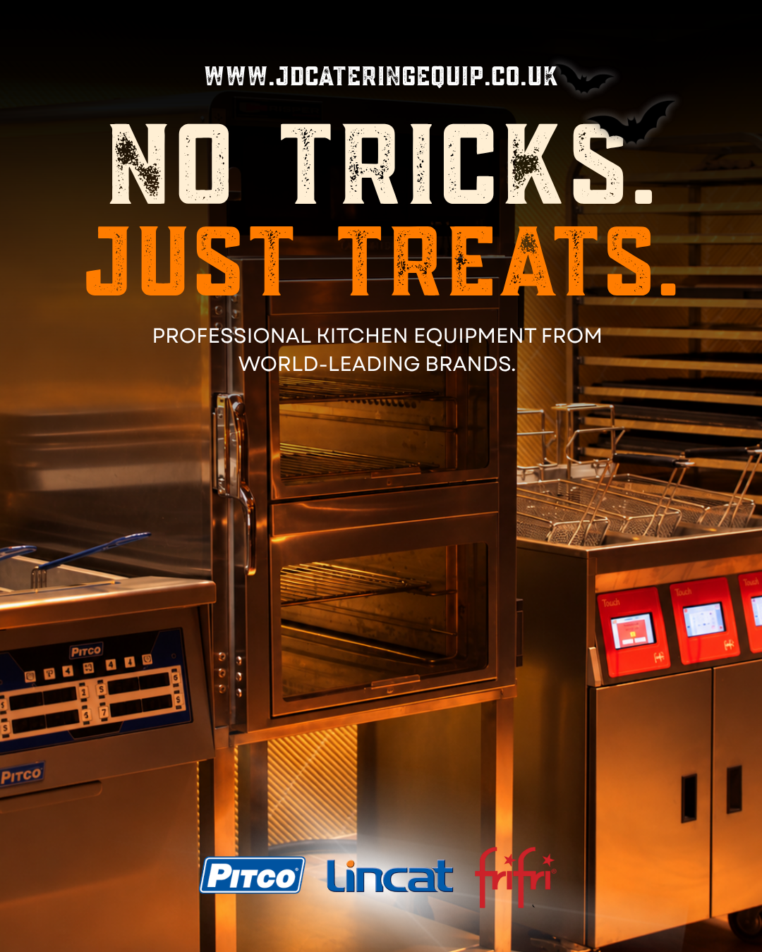 Professional catering equipment in warm orange autumn lighting