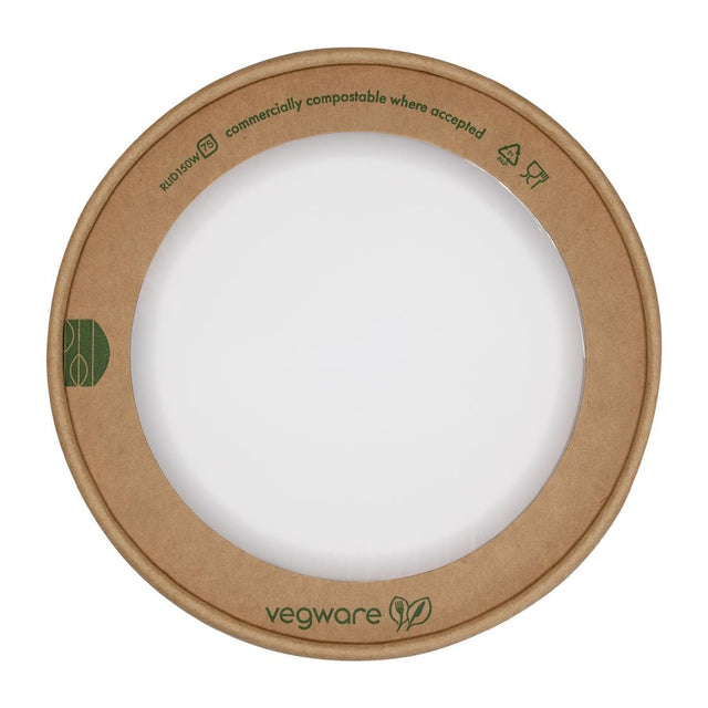 Vegware Round Paper Lids with Window Kraft 150-Series (300 Pack)
