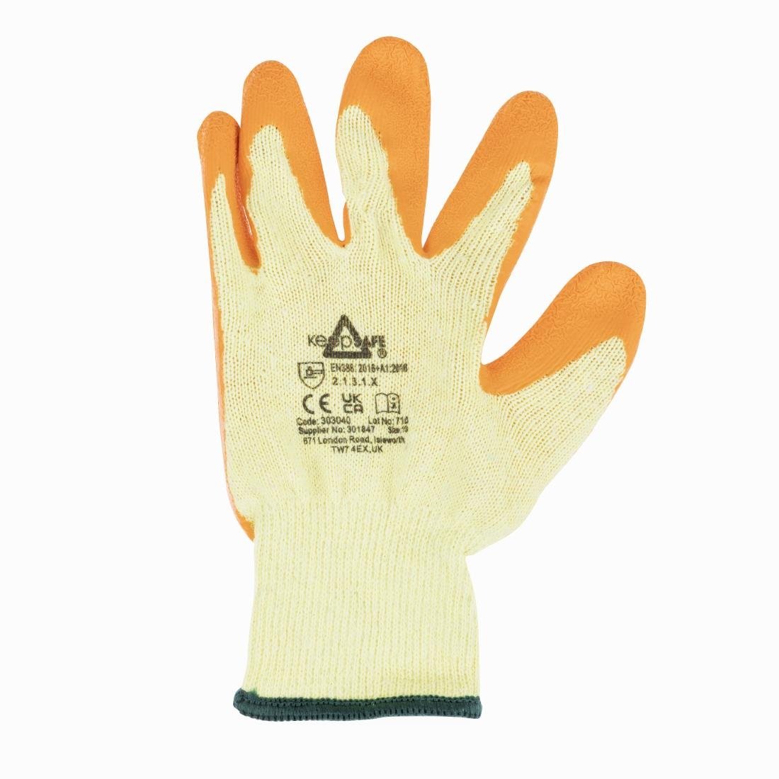 JE604-9 Glove KeepSAFE Latex Palm Coated Grip Orange GLO107 - Size 9 (Pack 10) (Direct)