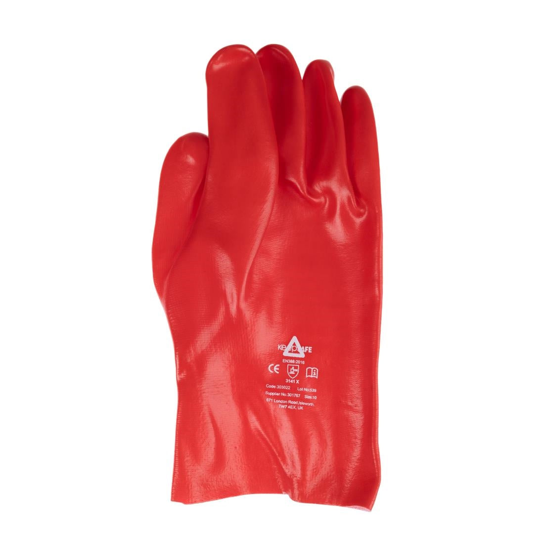 JE606-10 Gauntlet KeepSAFE Red PVC Fully Coated 27cm GLO46 - Size 10 (Pack 12) (Direct)