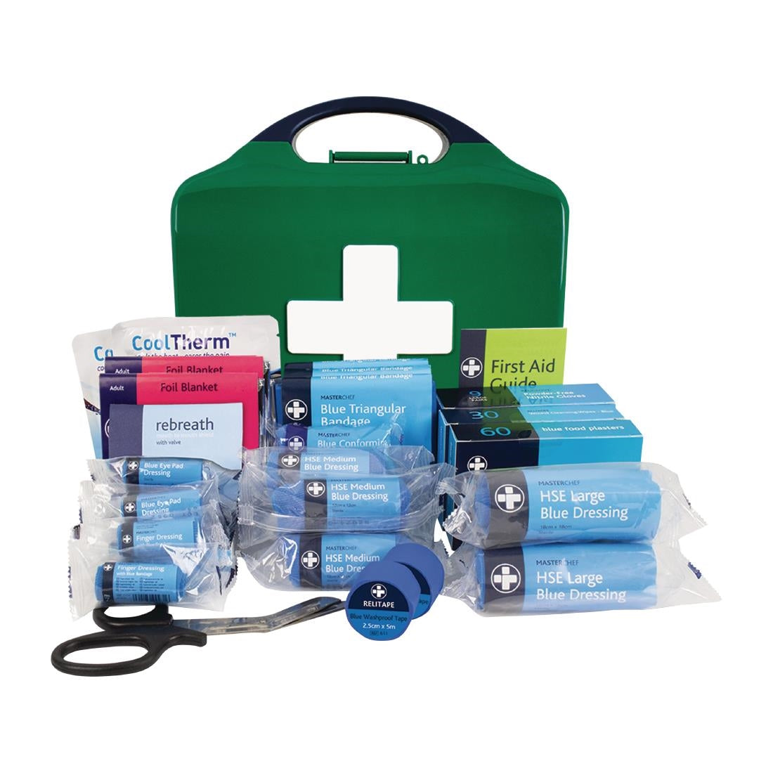 JF027 Masterchef Catering BS8599-1 First Aid Kit - Medium - Aura3 Box - Medium - Green
