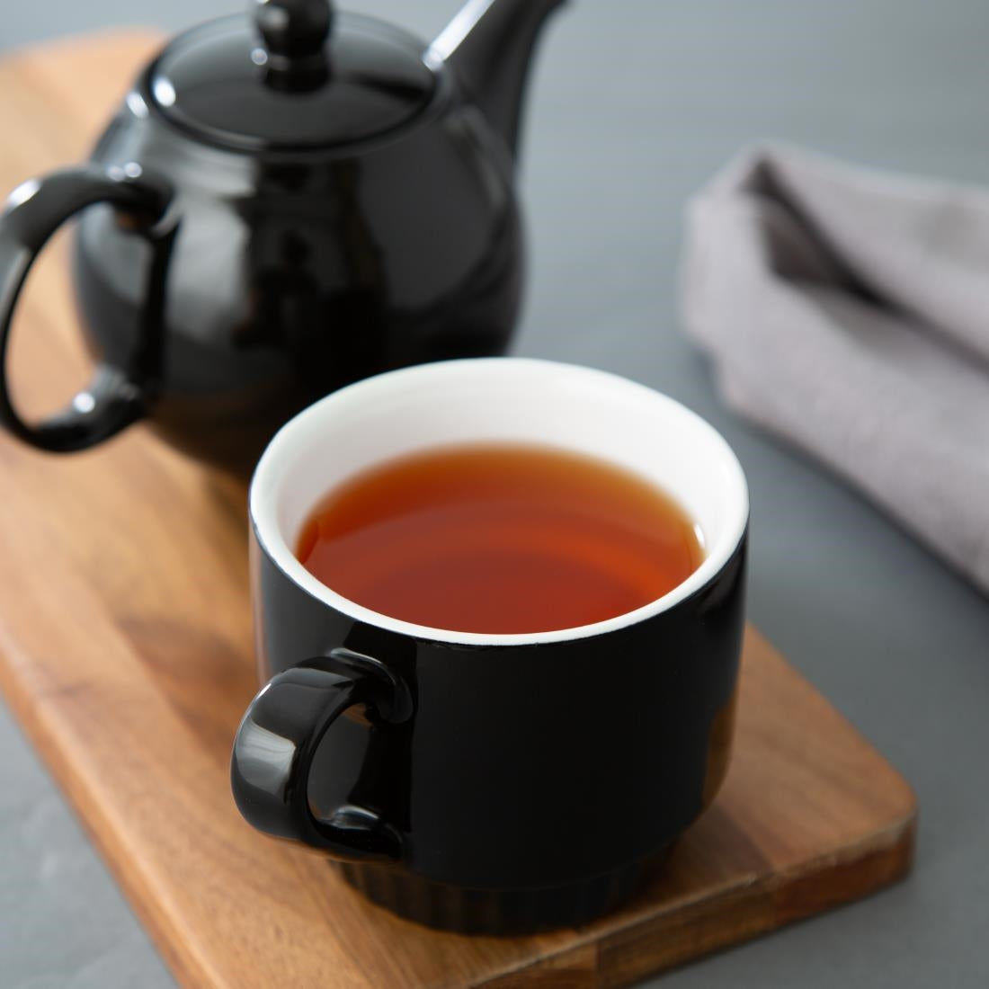 Olympia Café Stacking Mugs Black 340ml (6 Pack)