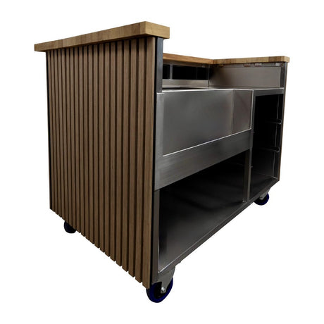 JK035 Parry Events Bar with Iroko wood bar top and oak clad front/sides (Direct)